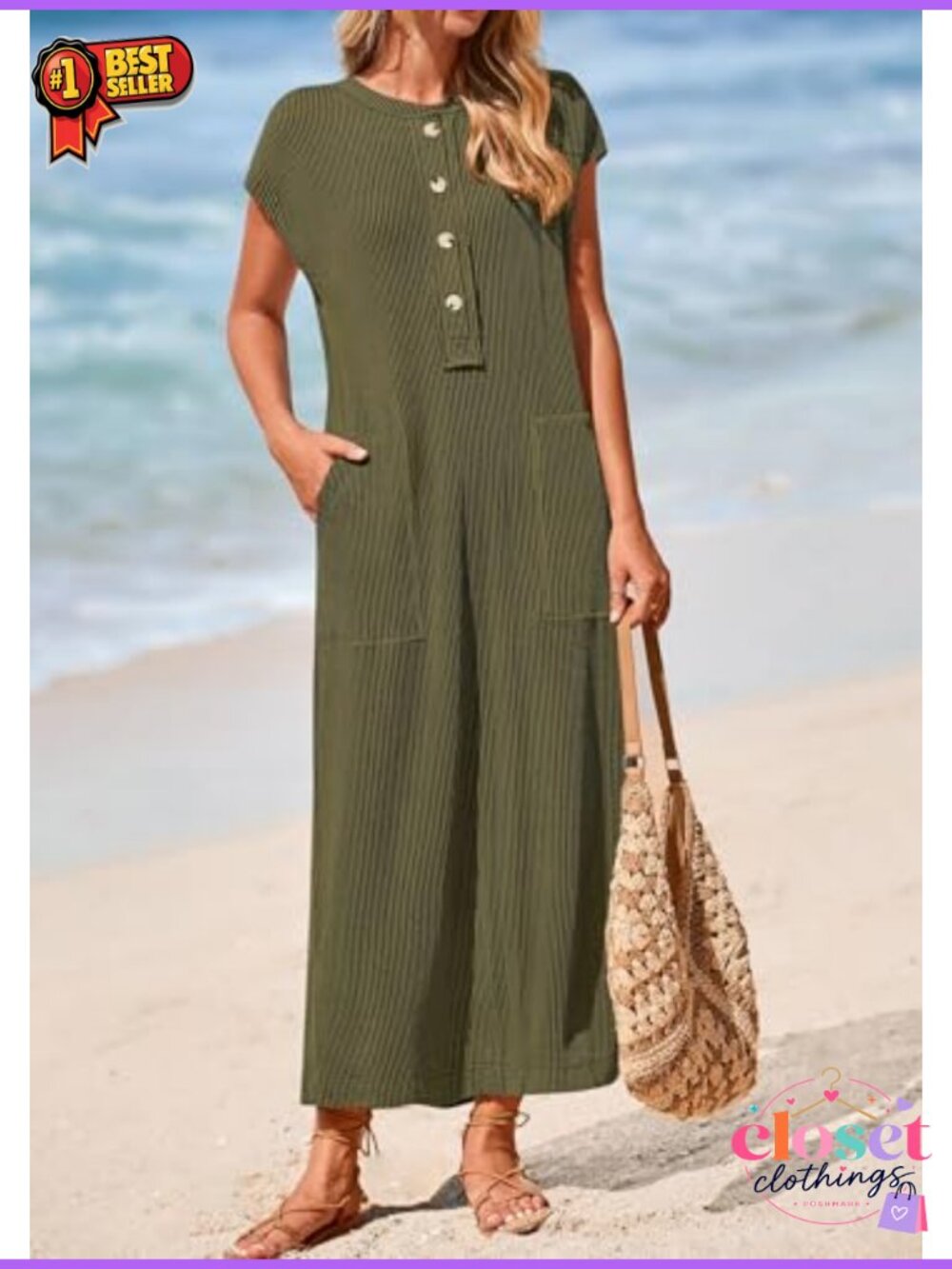 Ribbed Knit Short Sleeve Maxi Dress with Pockets - Picture 4 of 6